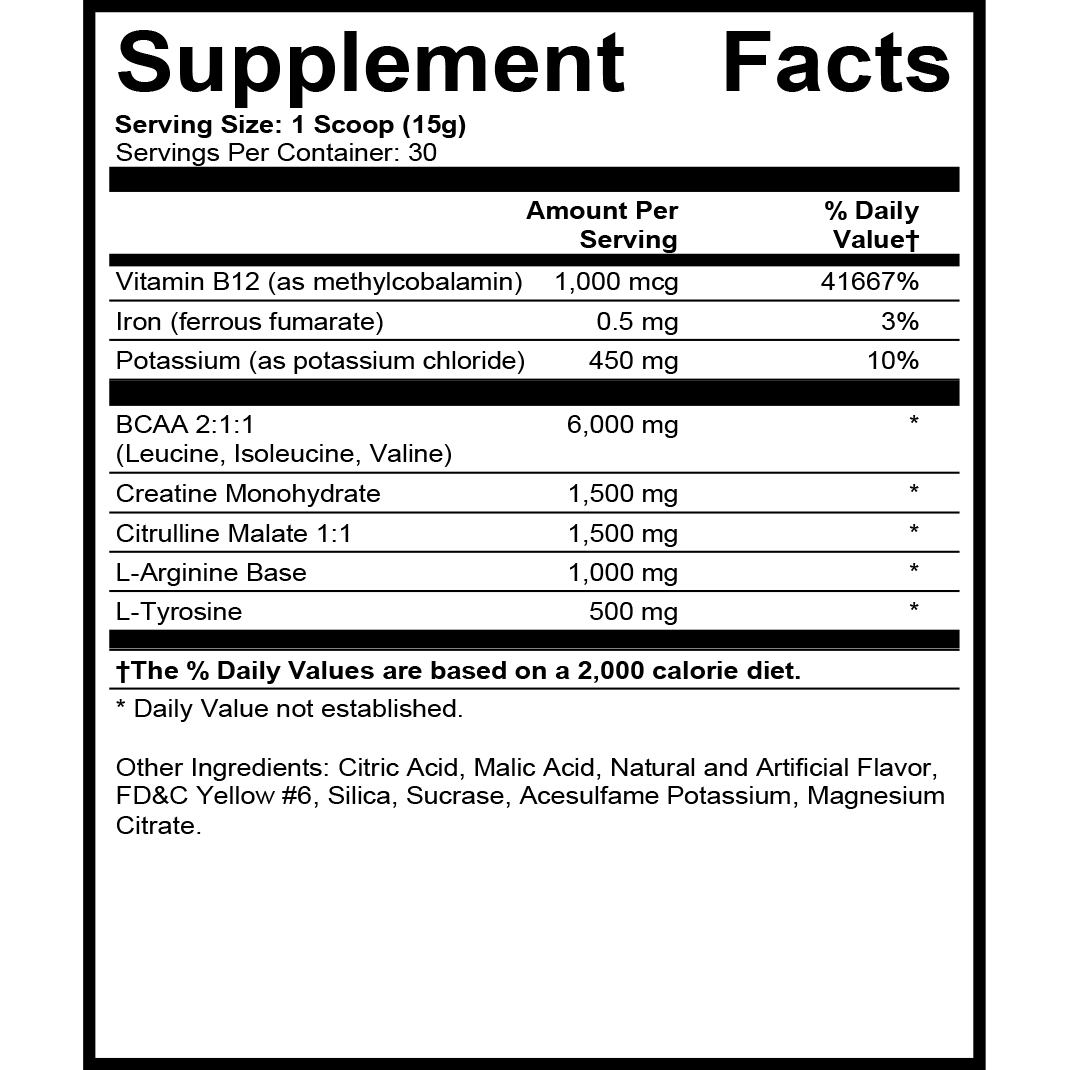 10th Inning In-Game Energy for Youth Baseball and Softball Players - Supplement Facts Sheet